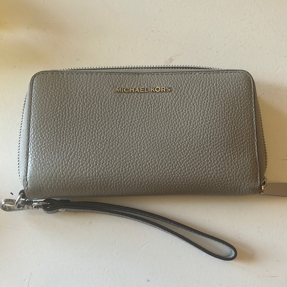 Gray leather Michael Kors smartphone wallet